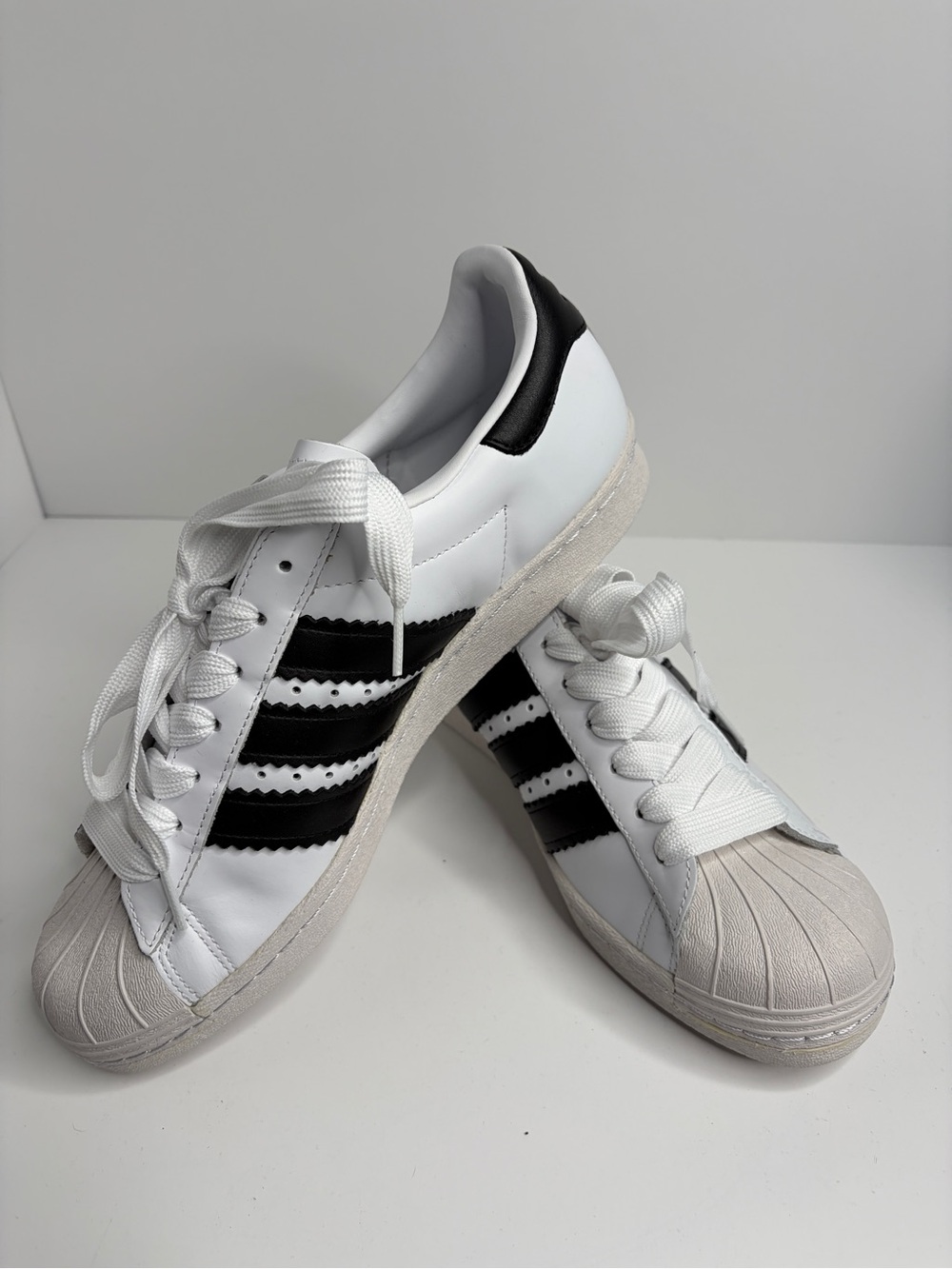 adidas White and Black Superstar Shell-Toe Sneakers CG6496